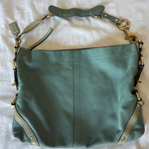 Coach Vintage Carly Hobo Bag Mint Light Blue Teal Leather Bag - Picture 2 of 14